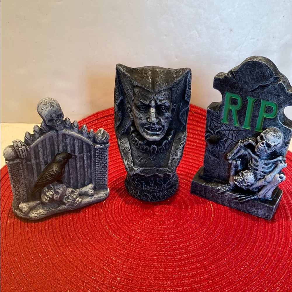 NWT & Vintage 2000s, Three Very Heavy Resin Graveyard Tombstones